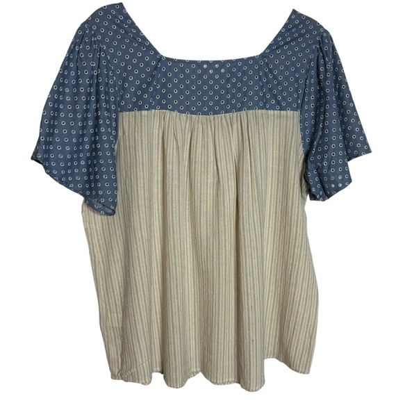 Ava James Blue Pullover Flutter Sleeve Peasant Blouse Size 1X - Picture 2 of 6